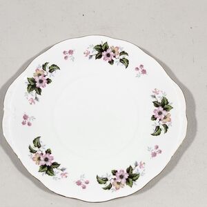 White Bone China Saucer with Pink Floral Border and Gold Trim